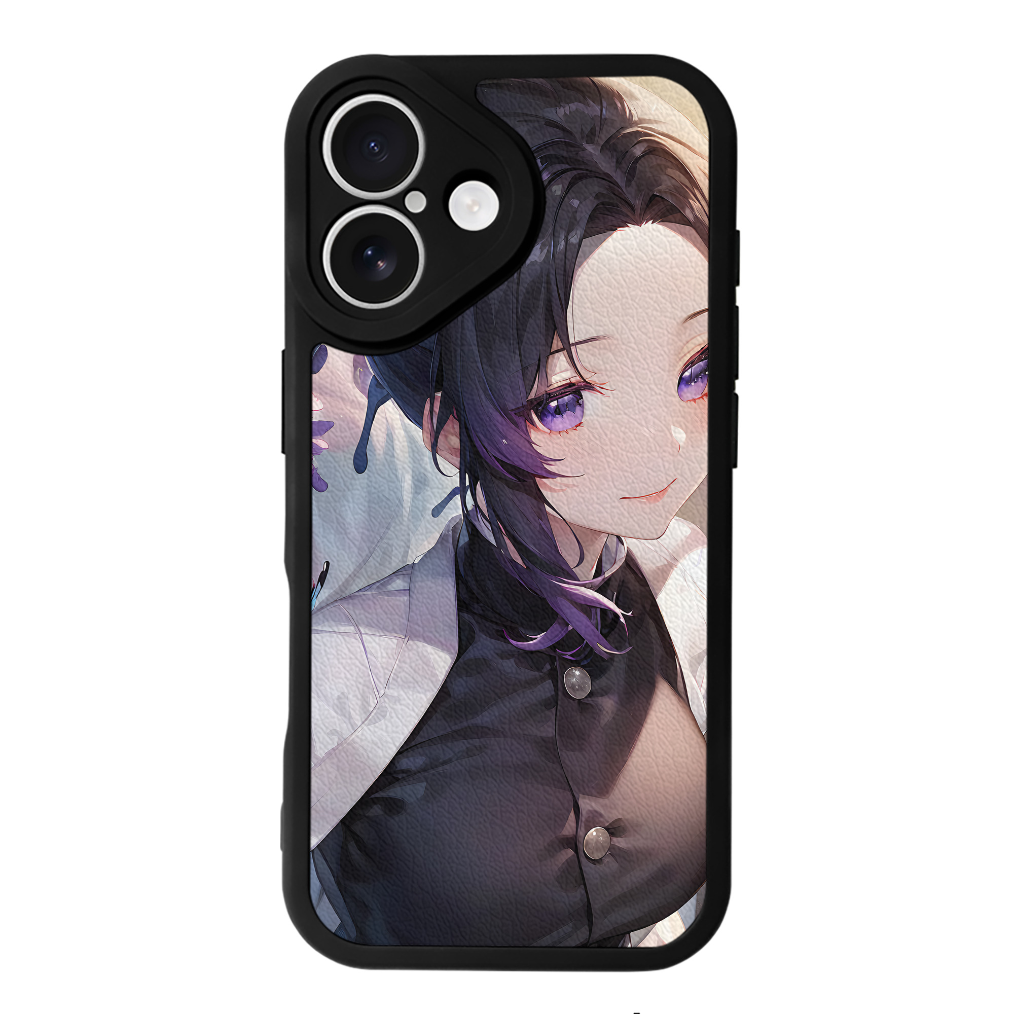 （画像用） 鬼滅の刃（きめつのやいば）蟲柱-胡蝶 しのぶ／こちょう しのぶ Kochou Shinobu 【iPhone 16シリーズ対応】シリコンスマホケース（レザー調） 材質：シリコン